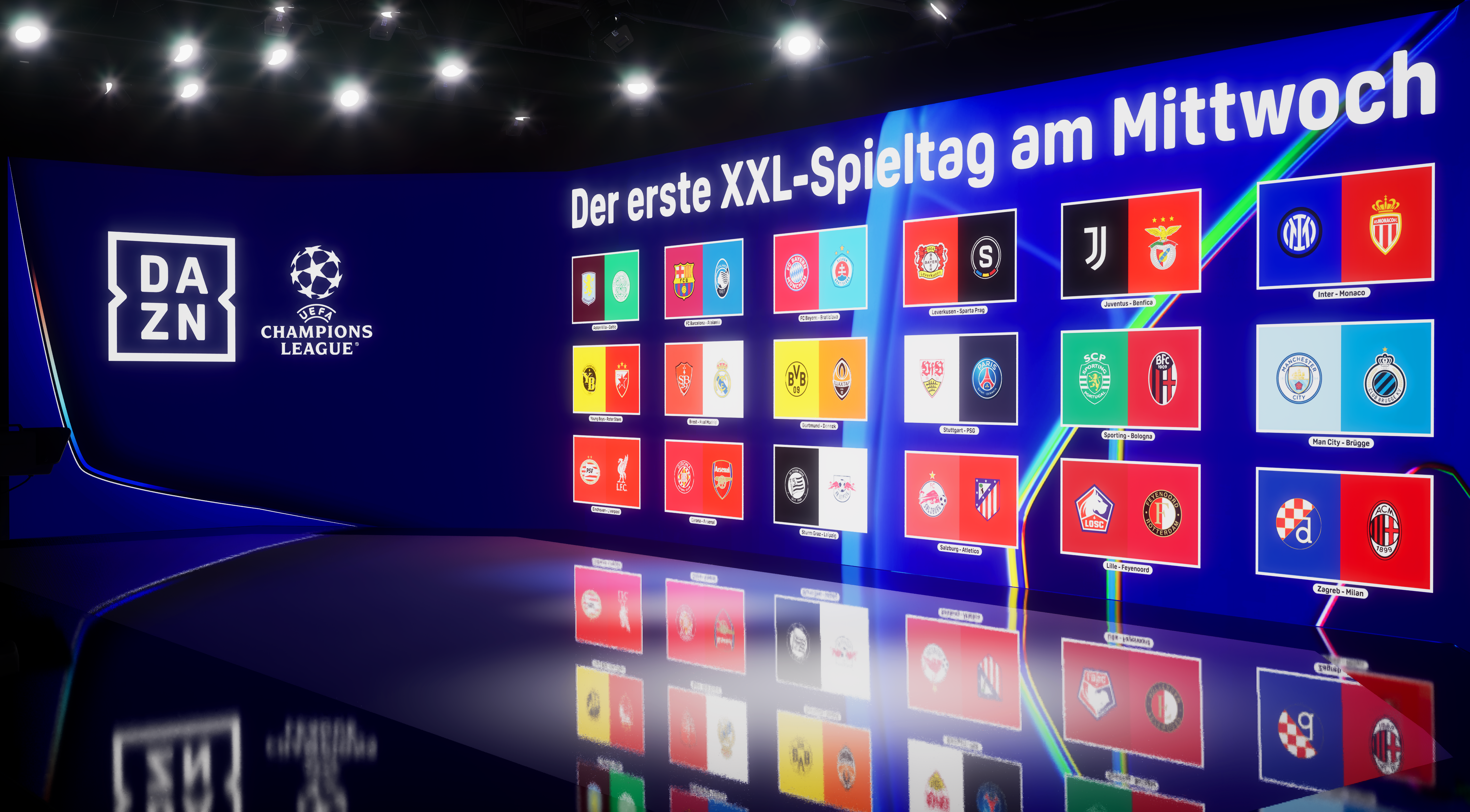 18 parallele UEFA-Champions -League-Spiele live und in der XXL-Konferenz – Einzigartiger Fußball-Event bei DAZN am 29. Januar 2025 aus dem briXwoRk.Studio bei PLAZAMEDIA in Ismaning.